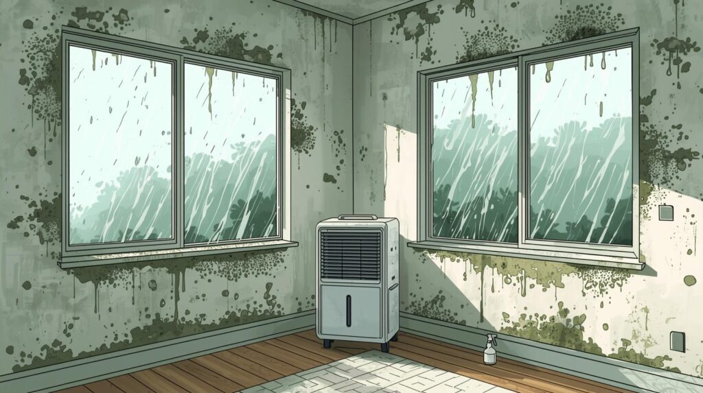 Mould & mildew on windowsill and corners